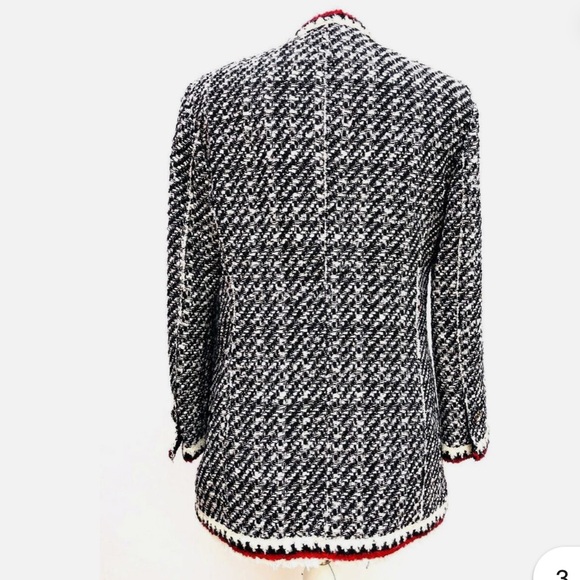 Zara Bloggers Favorite Black & White/Red Tweed Textured Lady 3 Button Blazer, S - Picture 3 of 14